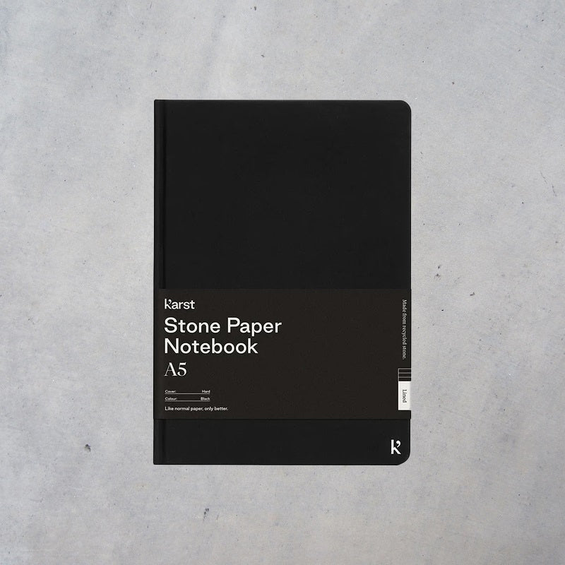 Stone Paper Notebook: A5 Lined Hardcover - Black