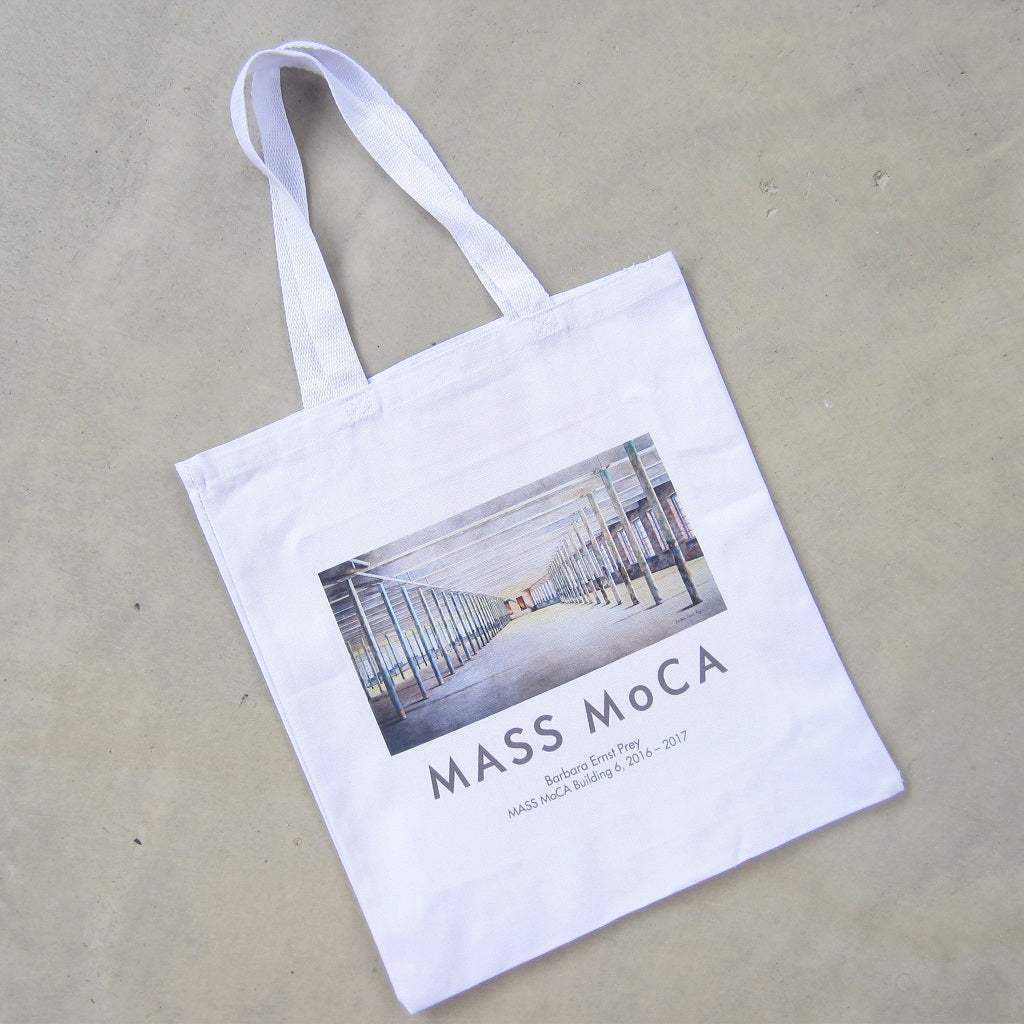 MASS MoCA White Canvas Tote Bag: Barbara Prey Watercolor