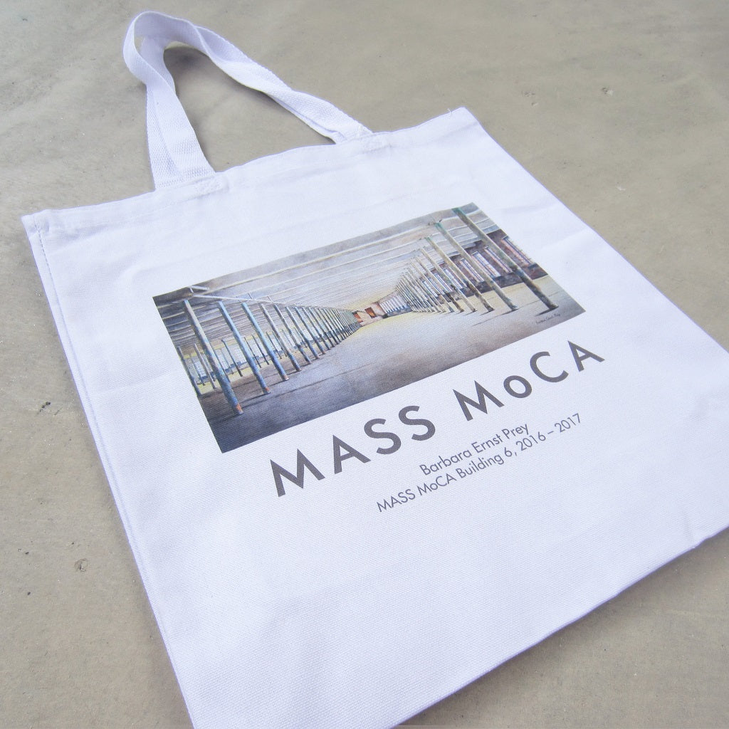 MASS MoCA White Canvas Tote Bag: Barbara Prey Watercolor