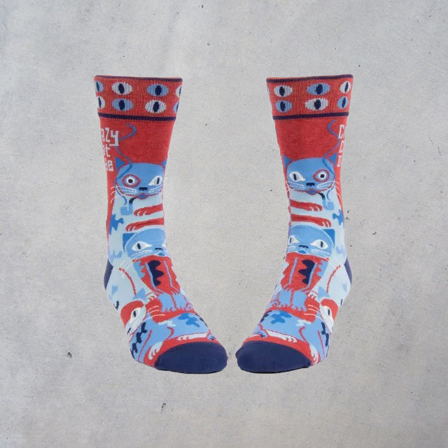 Men's Crew Socks: Crazy Cat Dude
