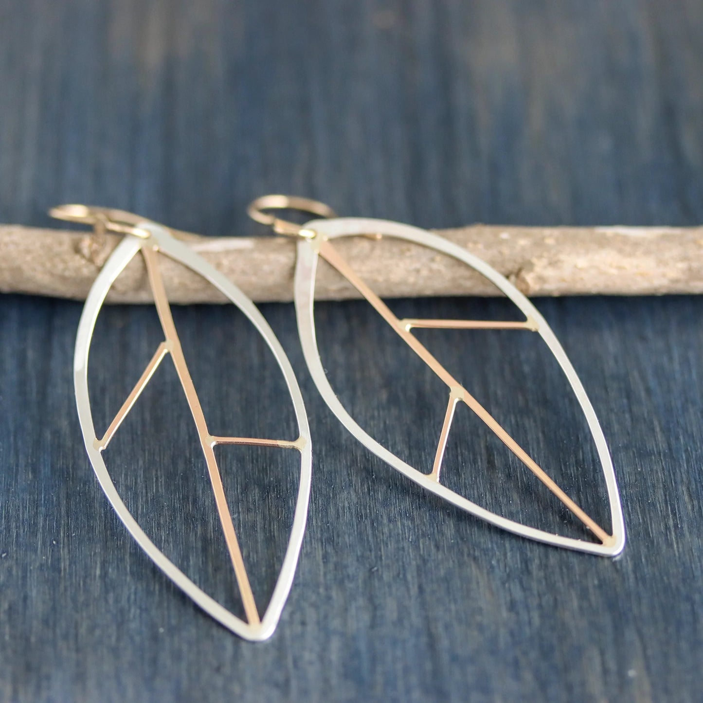 Beech Leaf Earrings in Mixed Metals