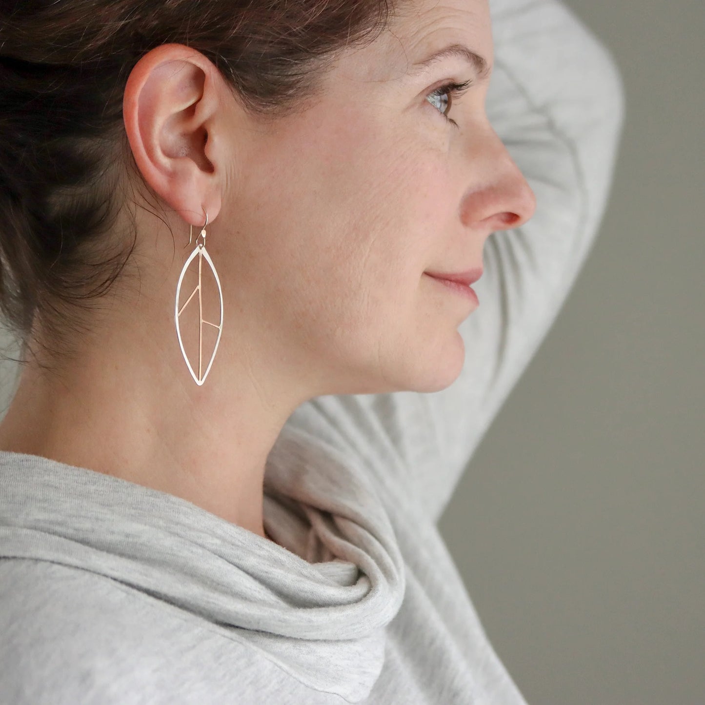 Beech Leaf Earrings in Mixed Metals