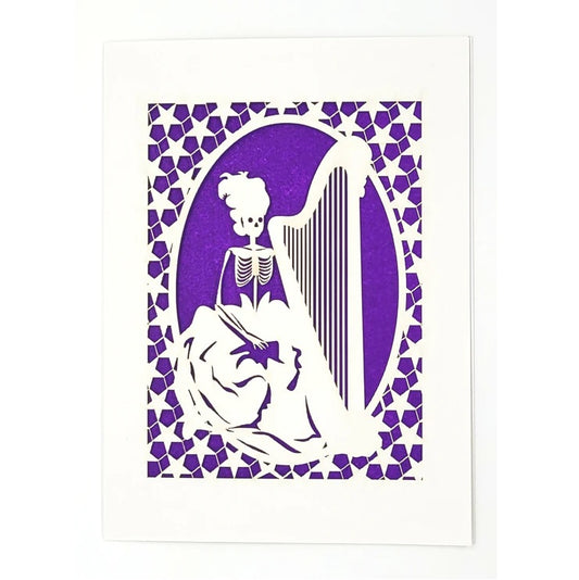 Laser Cut Greeting Card: Calavera With Harp