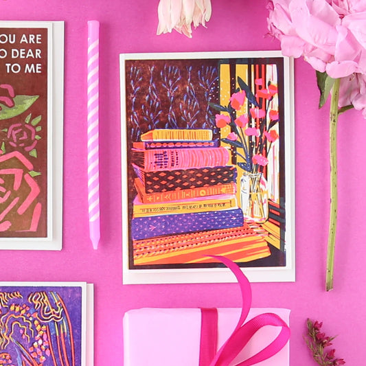 Greeting Card: Still Life with Books and Flowers