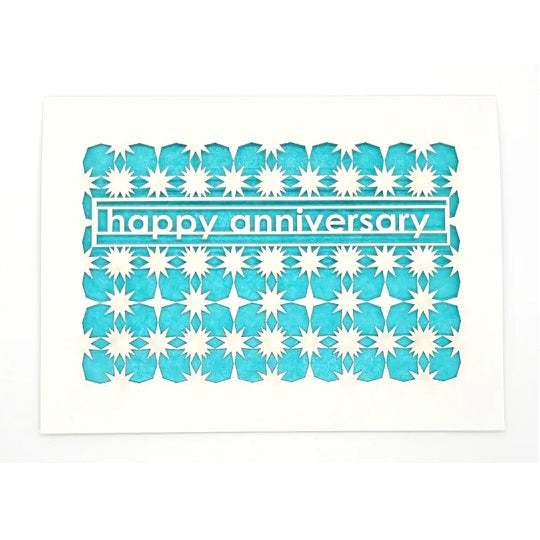 Laser Cut Greeting Card: Happy Anniversary Stars and Diamonds
