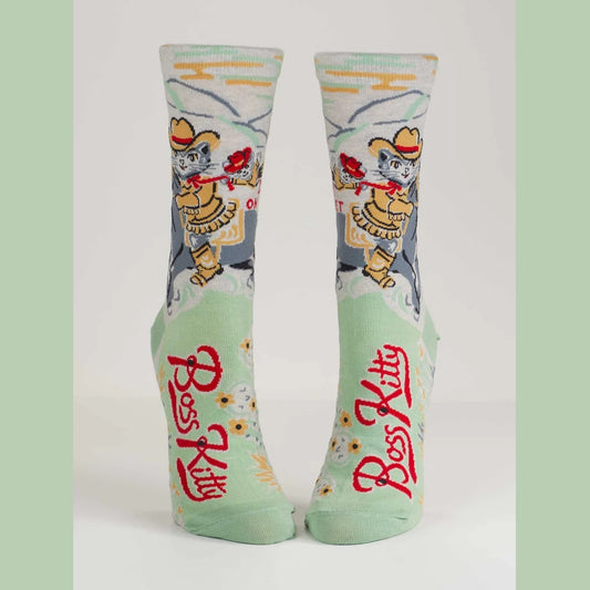 Women's Crew Socks: Boss Kitty