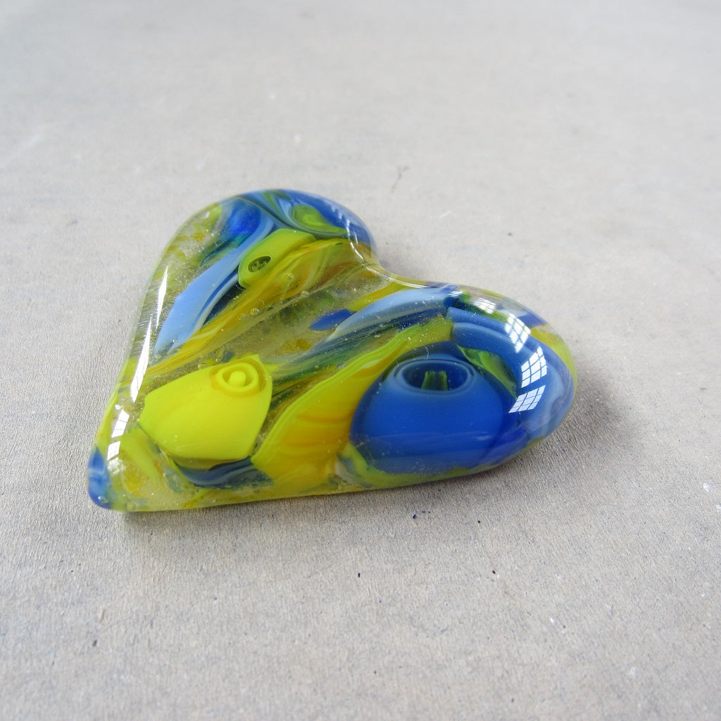 Fused Glass Heart: Blue and Yellow