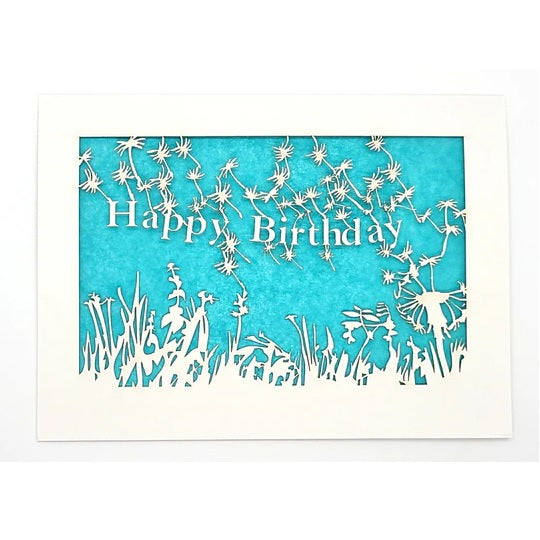 Laser Cut Greeting Card: Happy Birthday Dandelions