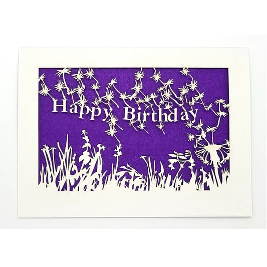 Laser Cut Greeting Card: Happy Birthday Dandelions