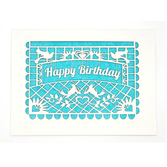 Laser Cut Greeting Card: Happy Birthday Papel Picado