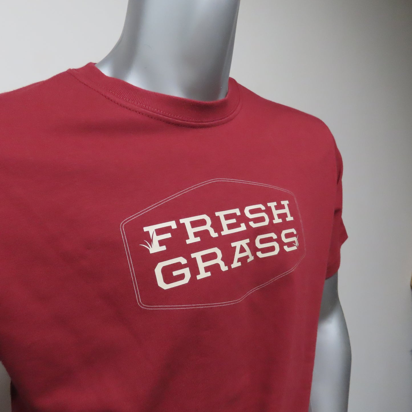 FreshGrass Tee: Deep Red with Leafy Logo (Unisex)