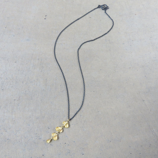 Long Petal Pod Necklace in 18K Gold Vermeil with Oxidized Chain