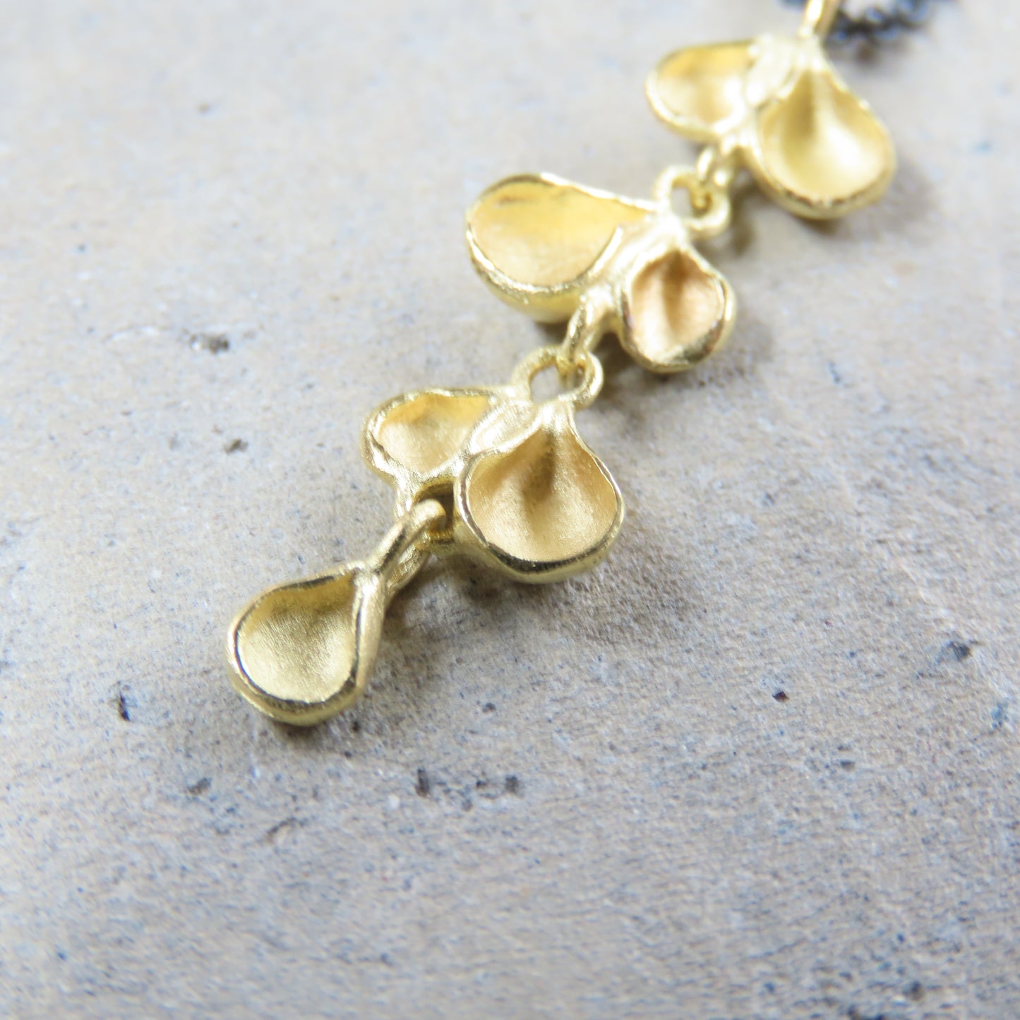 Long Petal Pod Necklace in 18K Gold Vermeil with Oxidized Chain