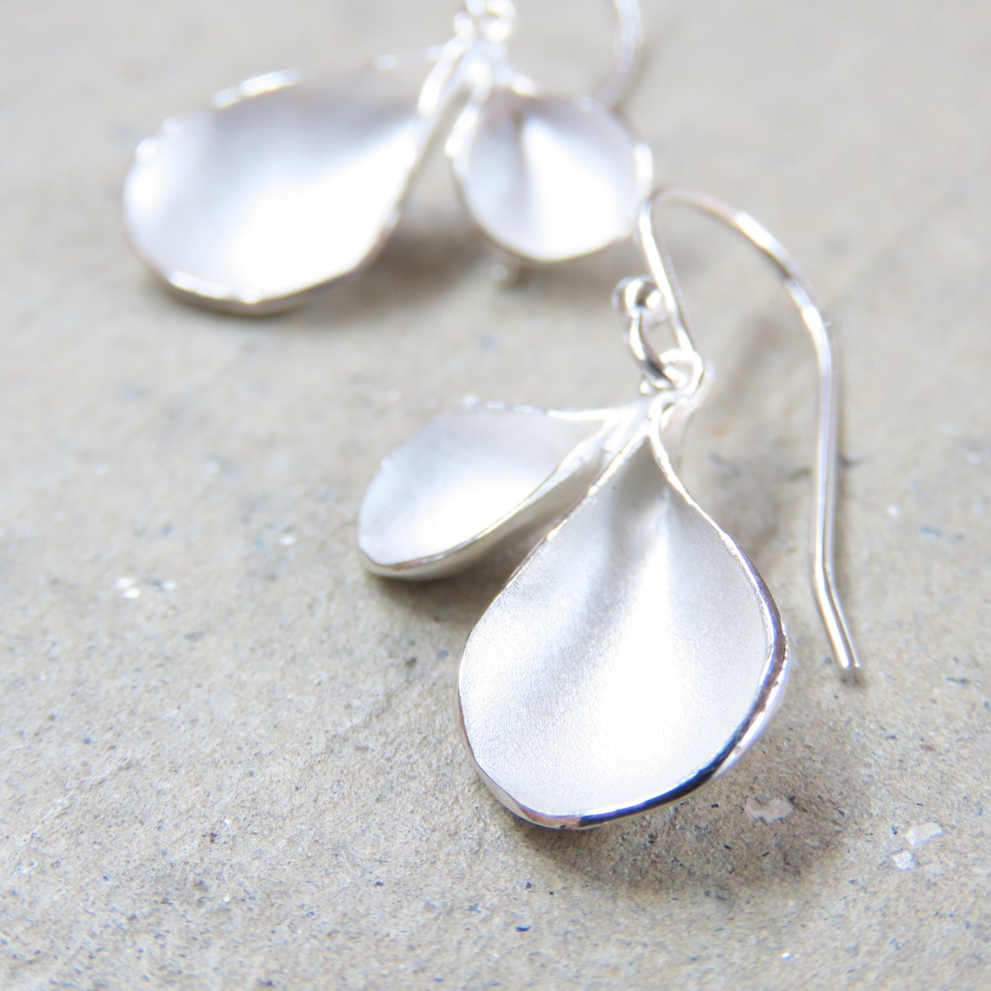 Medium Double Petal Earrings in Sterling Silver