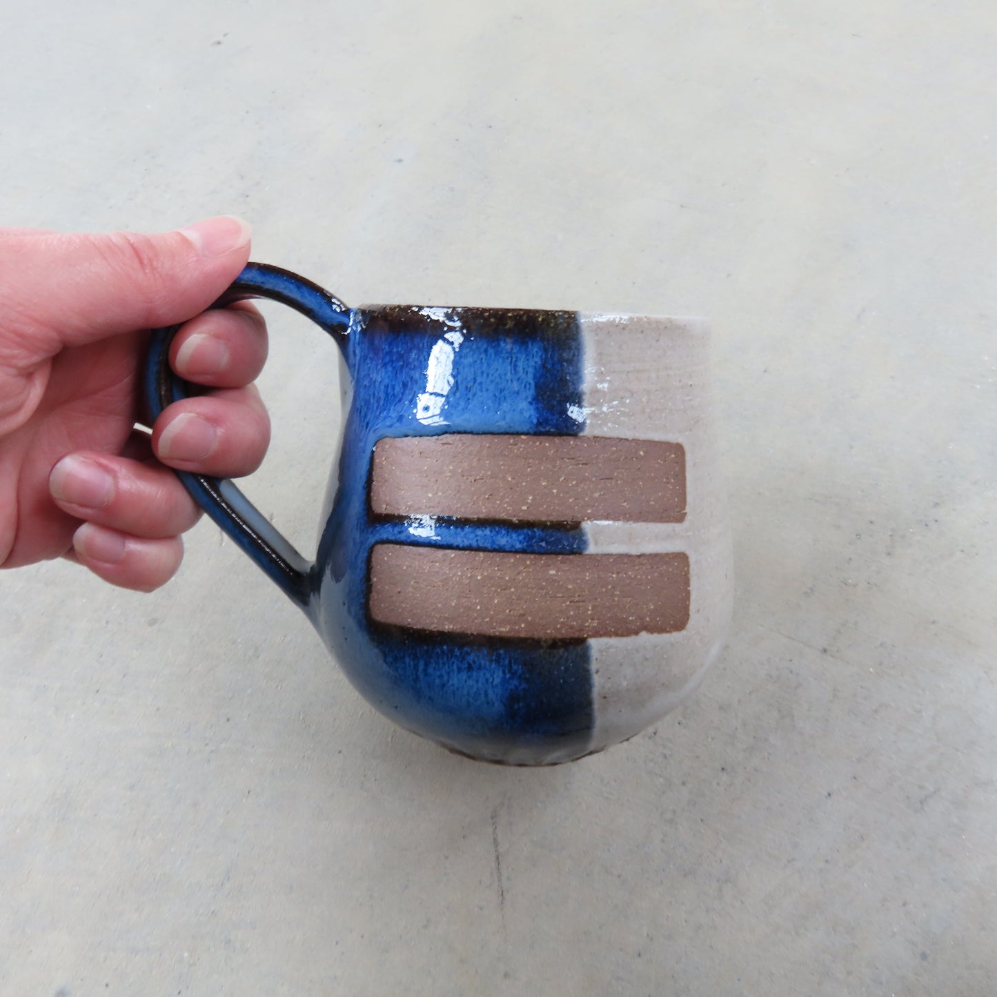 Medium Handmade Ceramic Mug: Equality Cobalt and White