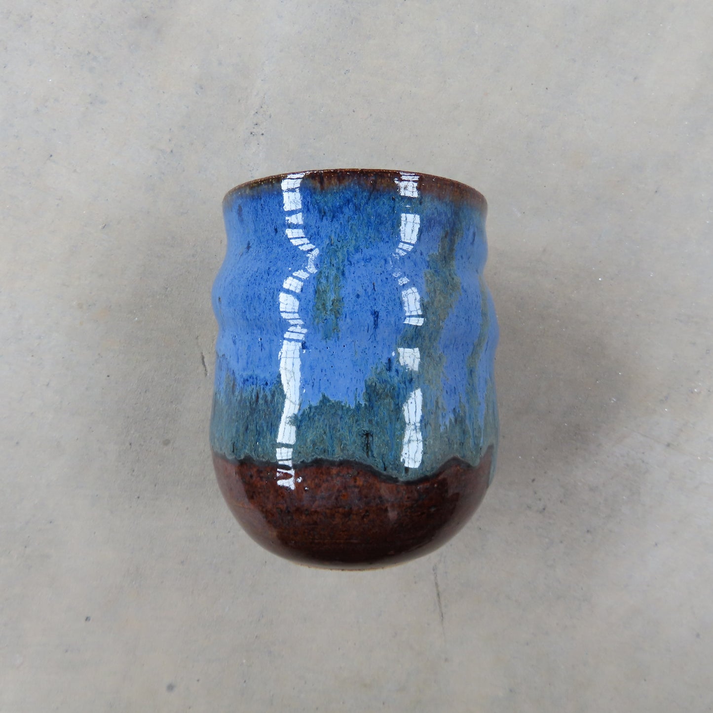 Medium Handmade Ceramic Tumbler: Cobalt Blue and Brown Glaze
