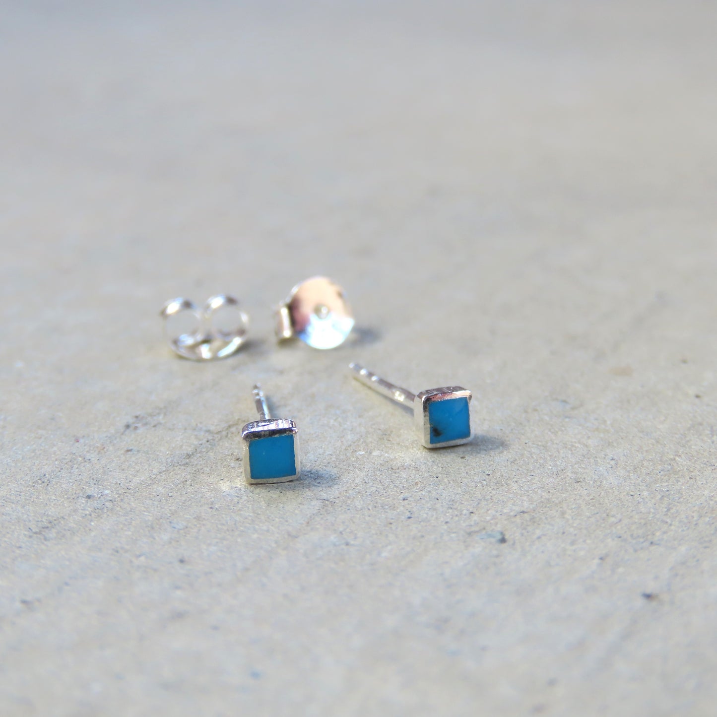Abstract Studs: Silver Turquoise Squares