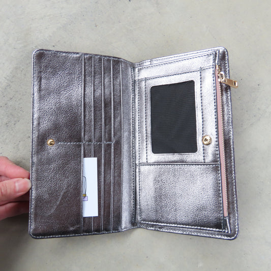 Jesse Clutch Wallet: Pewter with Salmon Zipper