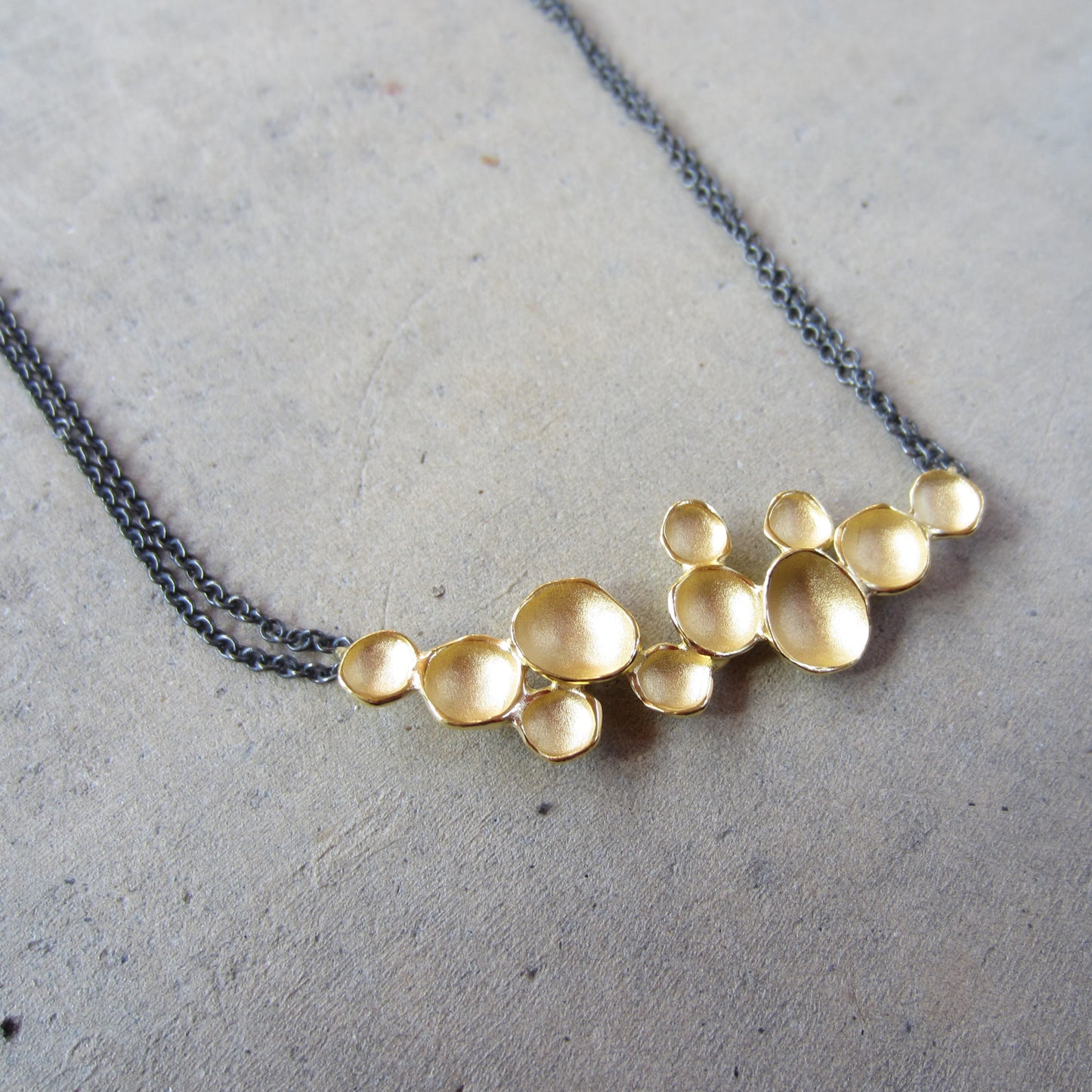 Large Cloud Pendant in 18K Gold Vermeil with Oxidized Chain