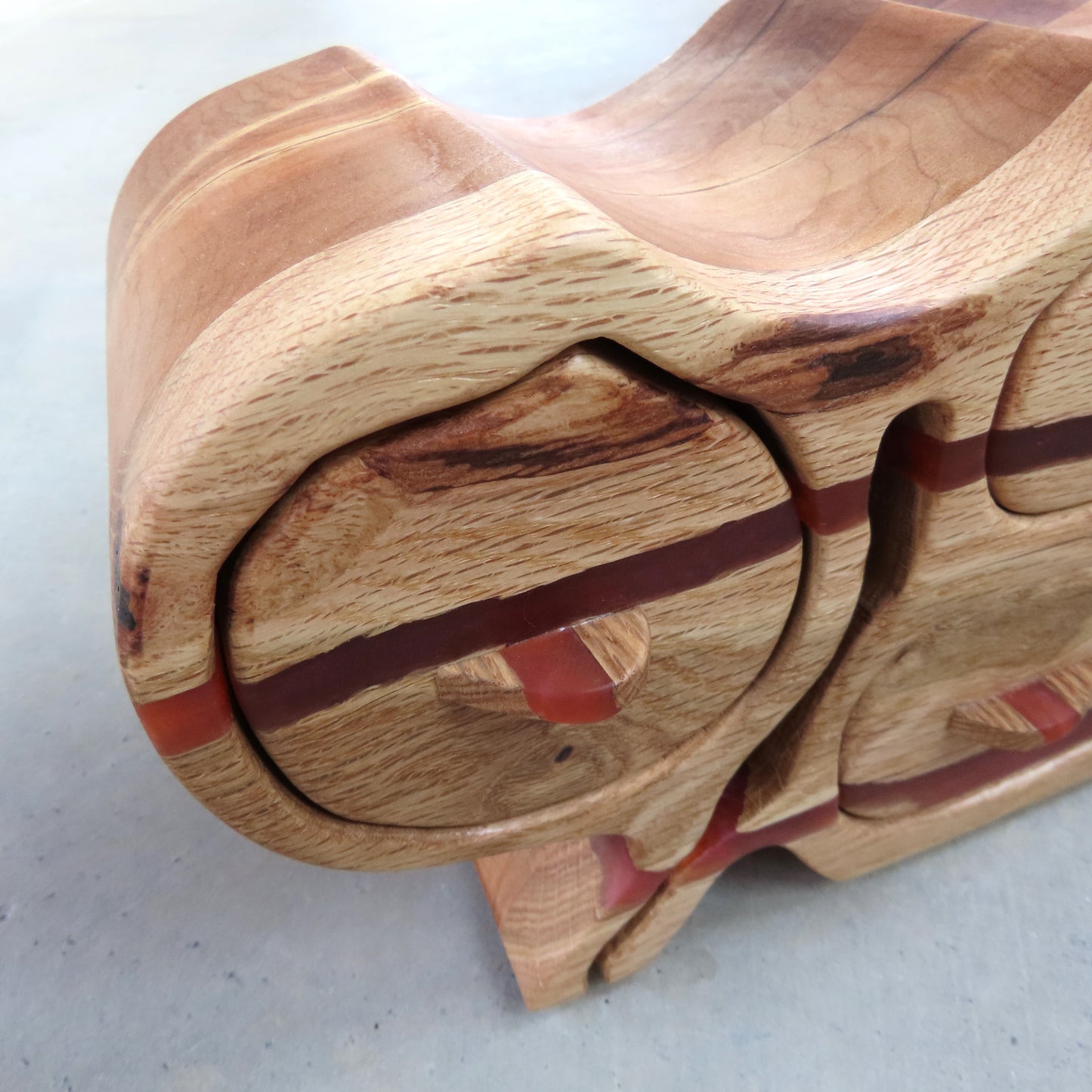 Curvy Jewelry Box: Oak and Cherry with Dragons Breath Epoxy