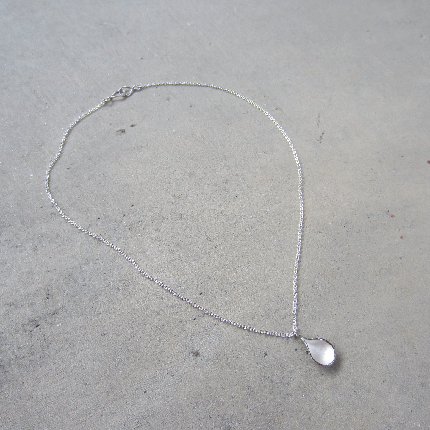 Medium Petal Pendant in Sterling Silver on Silver Chain