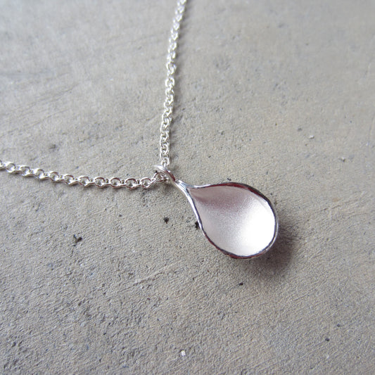 Medium Petal Pendant in Sterling Silver on Silver Chain