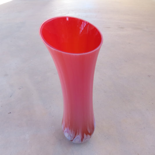 Fused Glass Vase: Large Red and White Cell Pattern