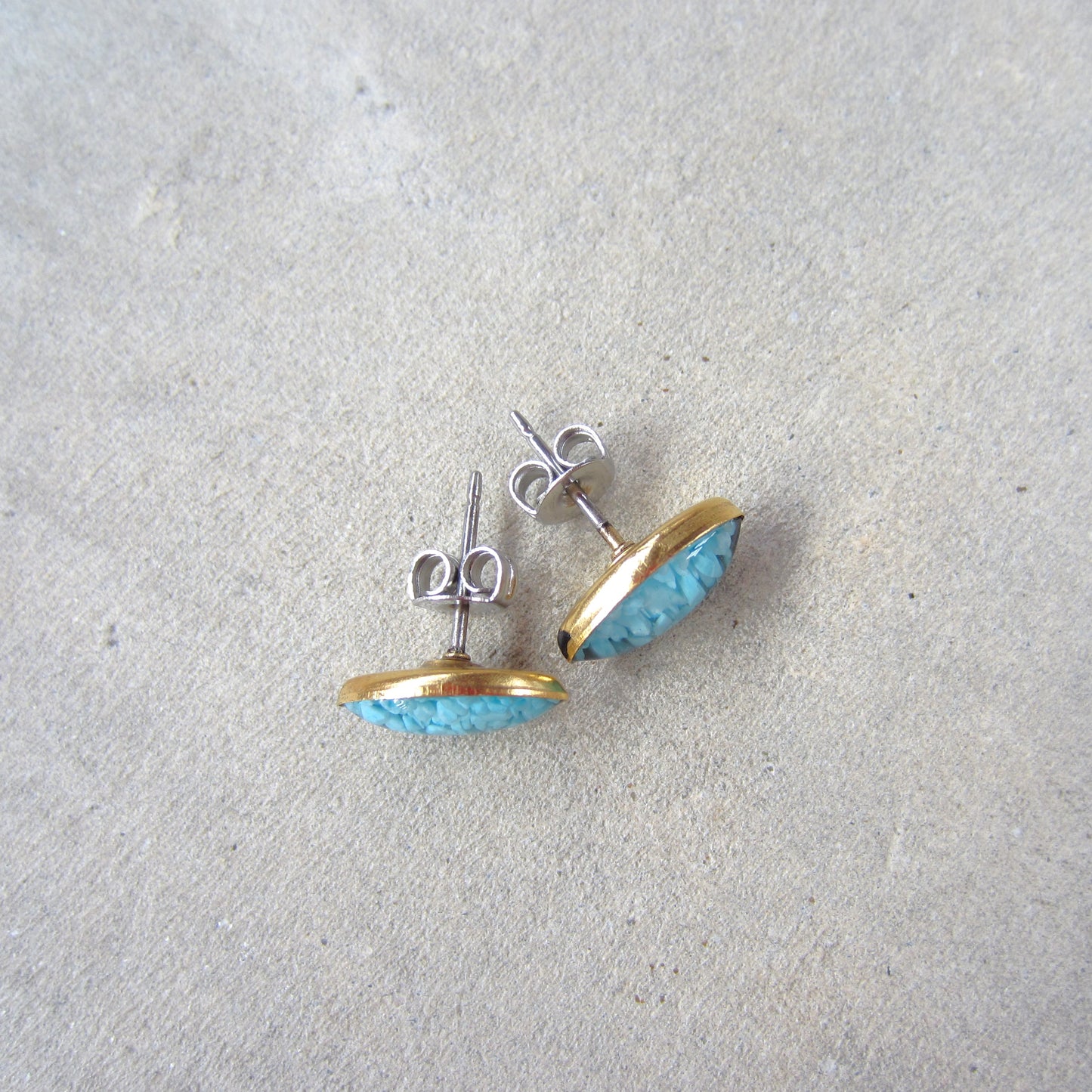 Crushed Stone Studs: Turquoise Small Teardrop