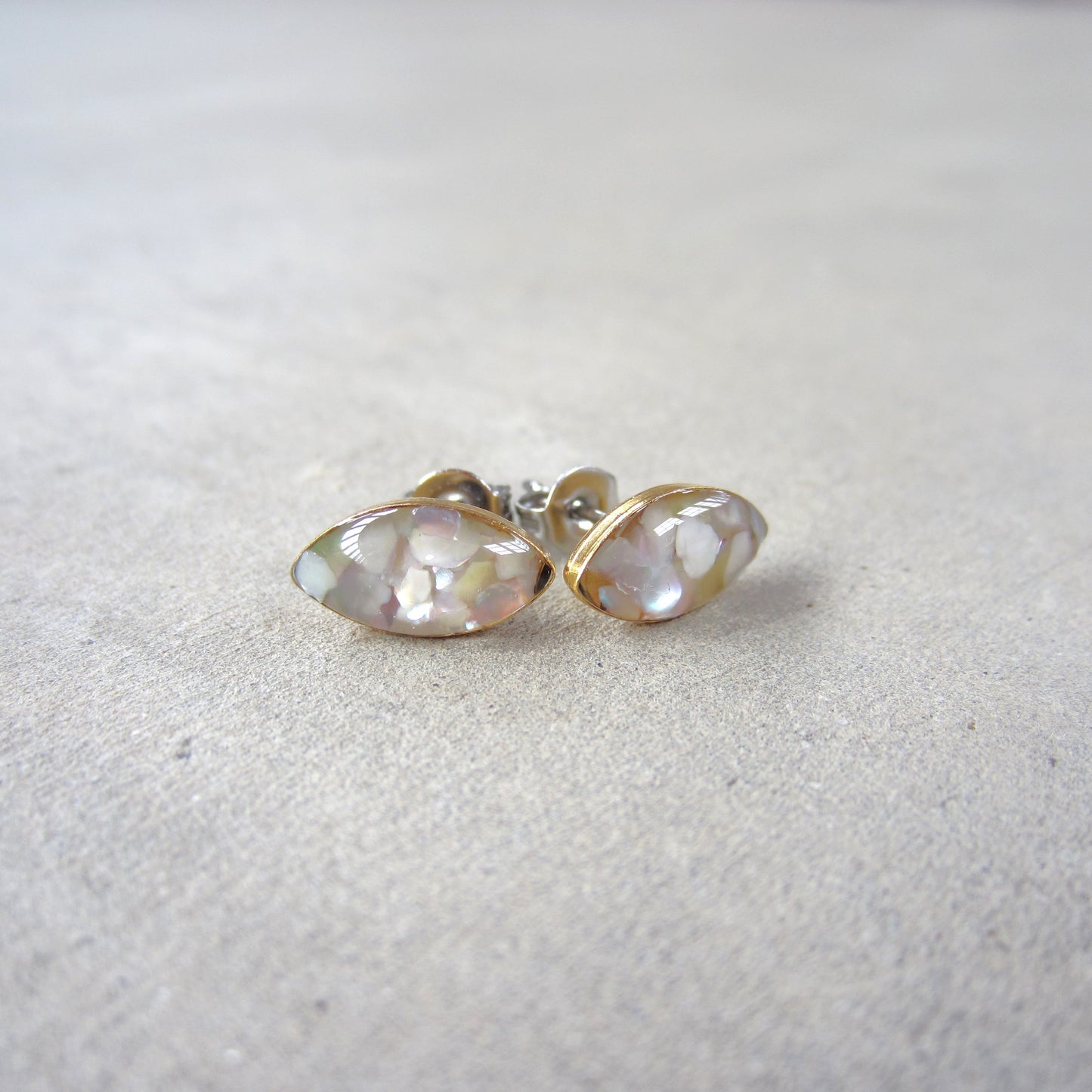 Crushed Stone Studs: Mother of Pearl Small Teardrop