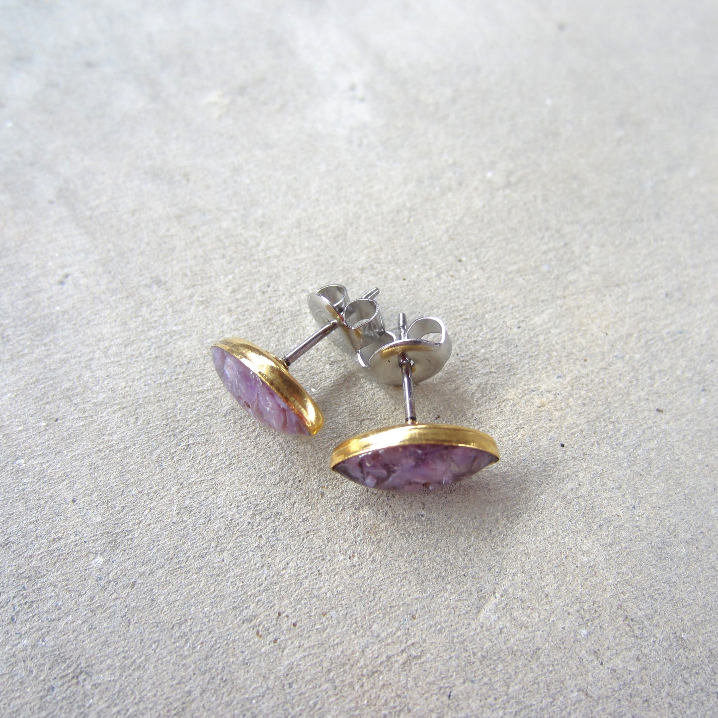 Crushed Stone Studs: Charoite Small Teardrop