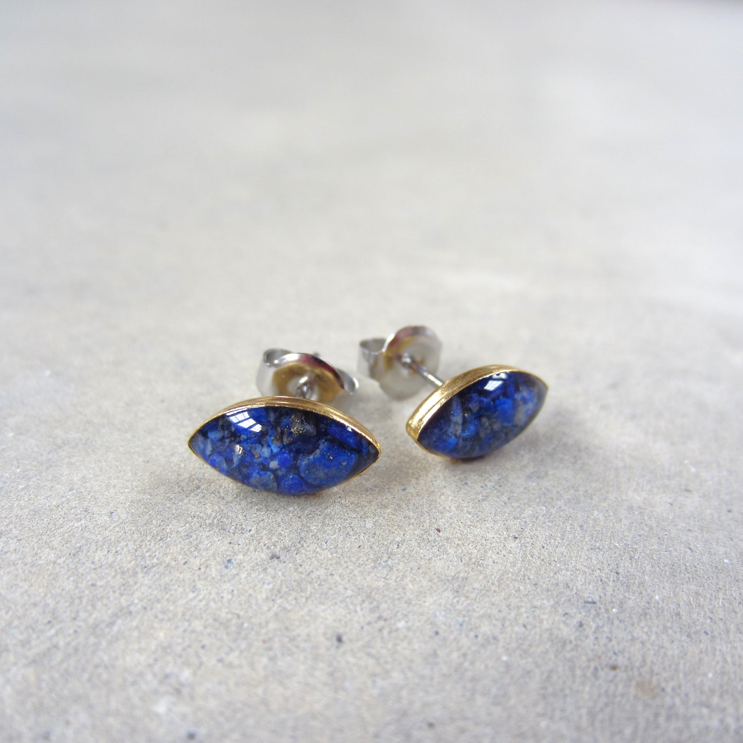 Crushed Stone Studs: Lapis Lazuli Small Teardrop