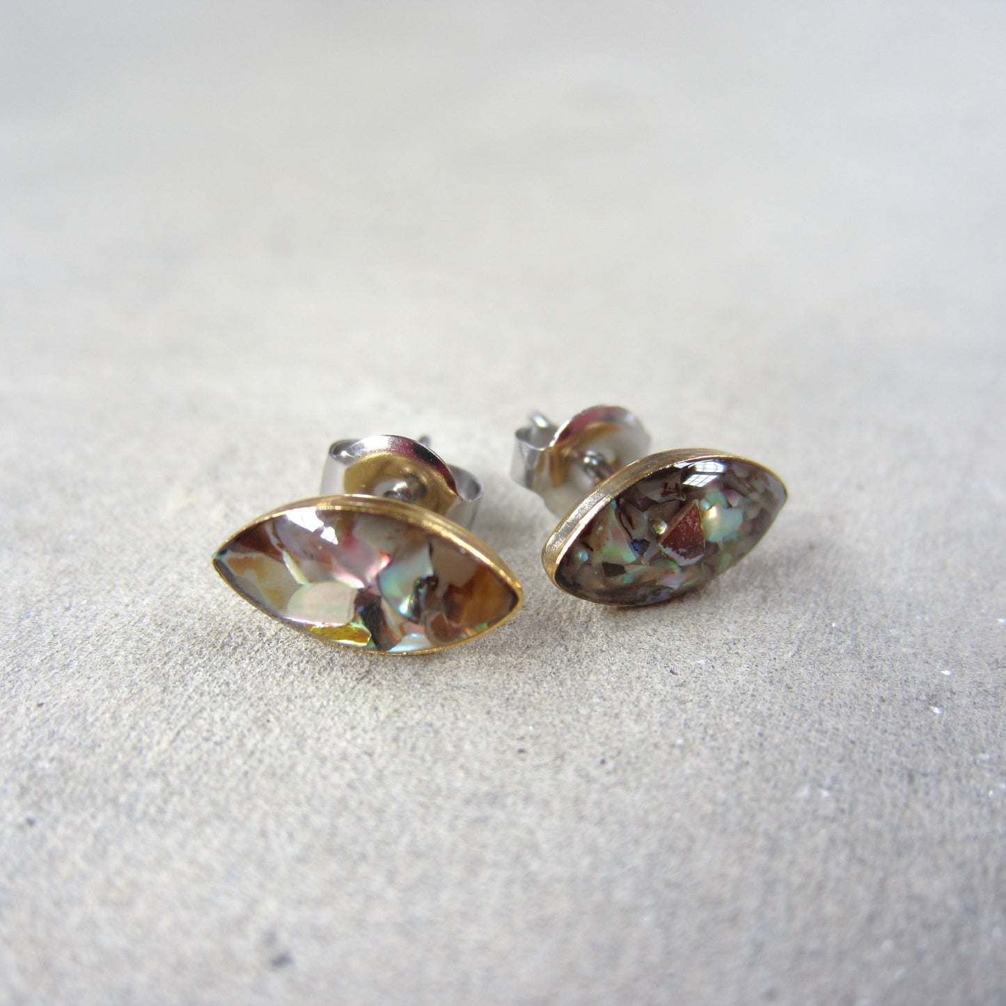Crushed Stone Studs: Abalone Small Teardrop