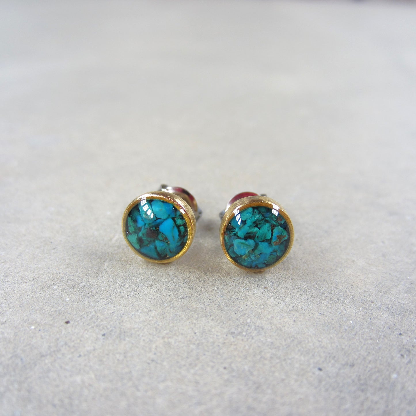 Crushed Stone Studs: Chrysocolla Small Circle