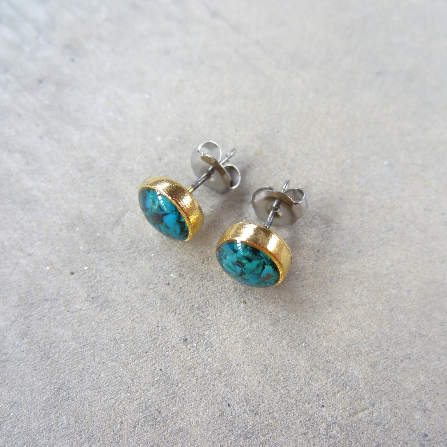 Crushed Stone Studs: Chrysocolla Small Circle