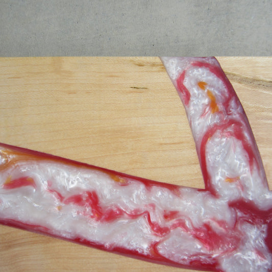 Large Serving Board: Maple with Red, Orange and White Epoxy Inlay