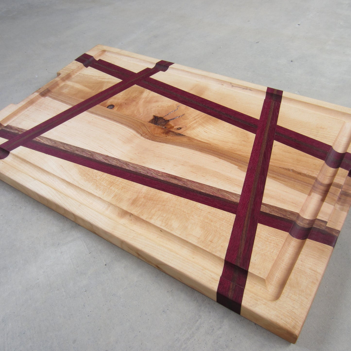 XL Cutting / Serving Board: Maple with Purple Heart Inlay and Handles