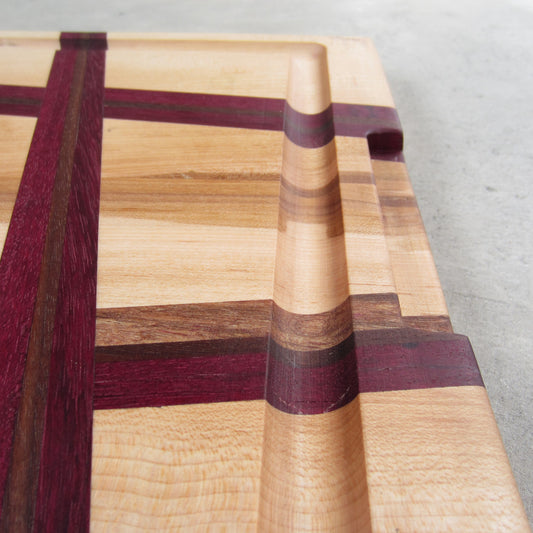 XL Cutting / Serving Board: Maple with Purple Heart Inlay and Handles