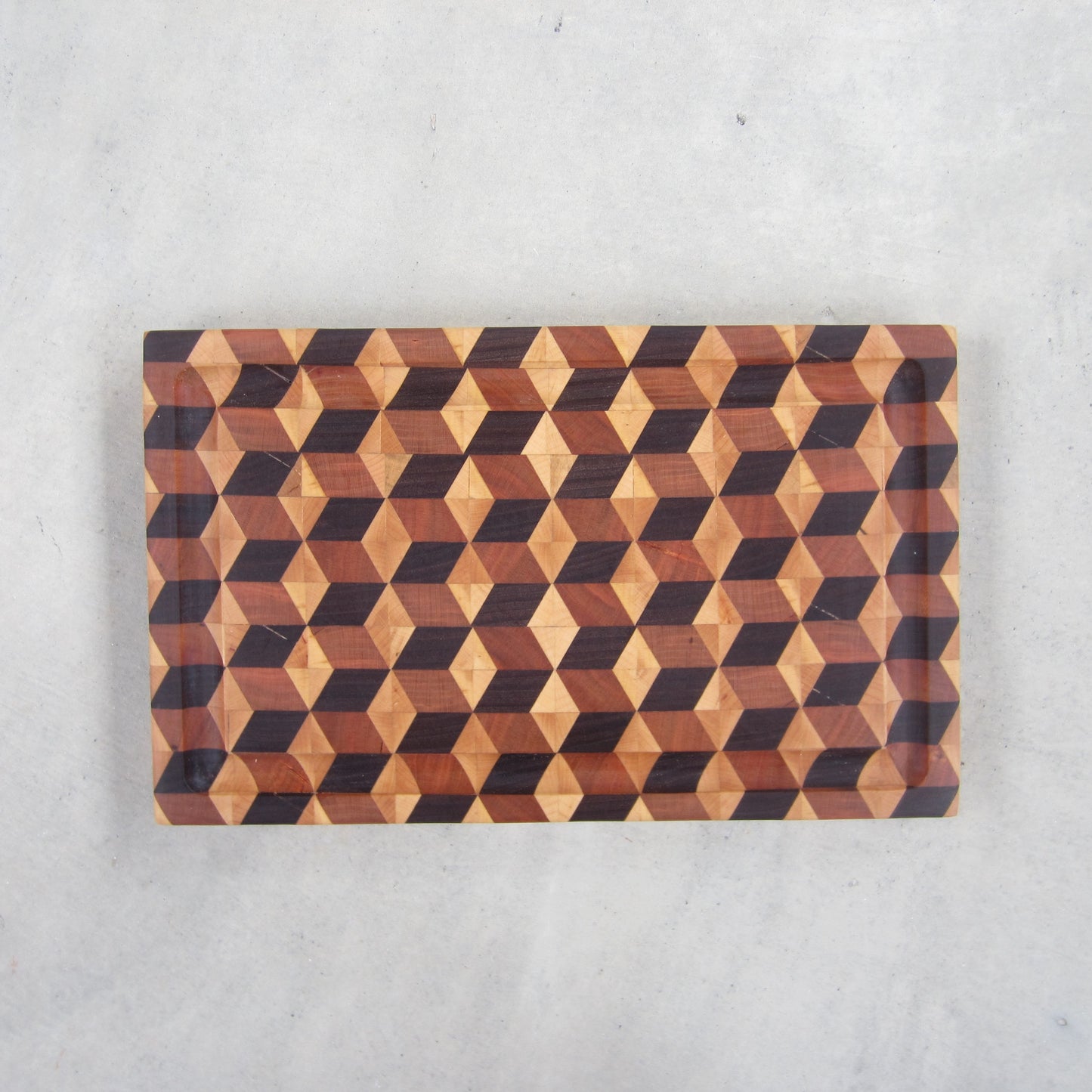 Medium Cutting / Serving Board: Cube Pattern from Maple, Cherry and Walnut