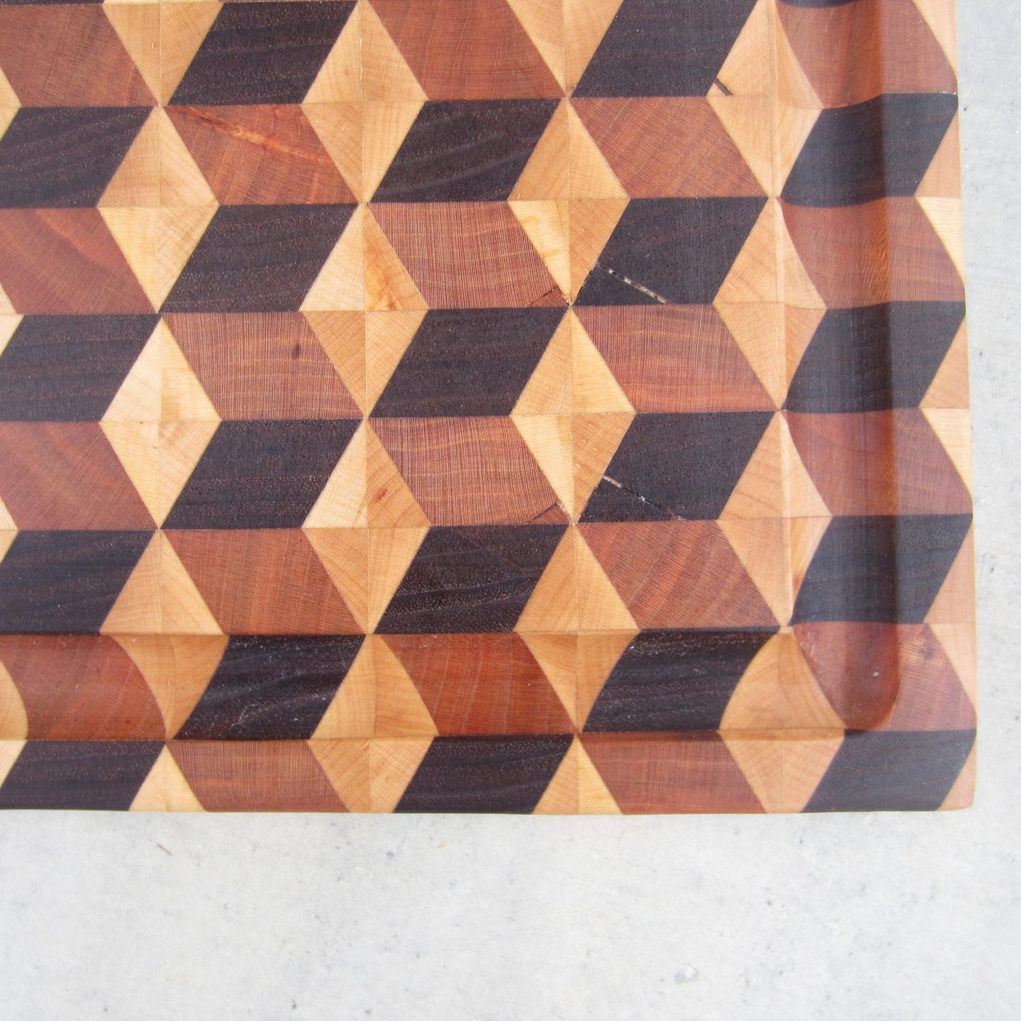 Medium Cutting / Serving Board: Cube Pattern from Maple, Cherry and Walnut