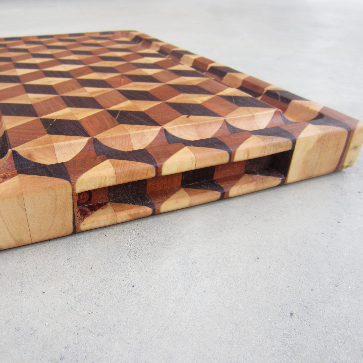 Medium Cutting / Serving Board: Cube Pattern from Maple, Cherry and Walnut