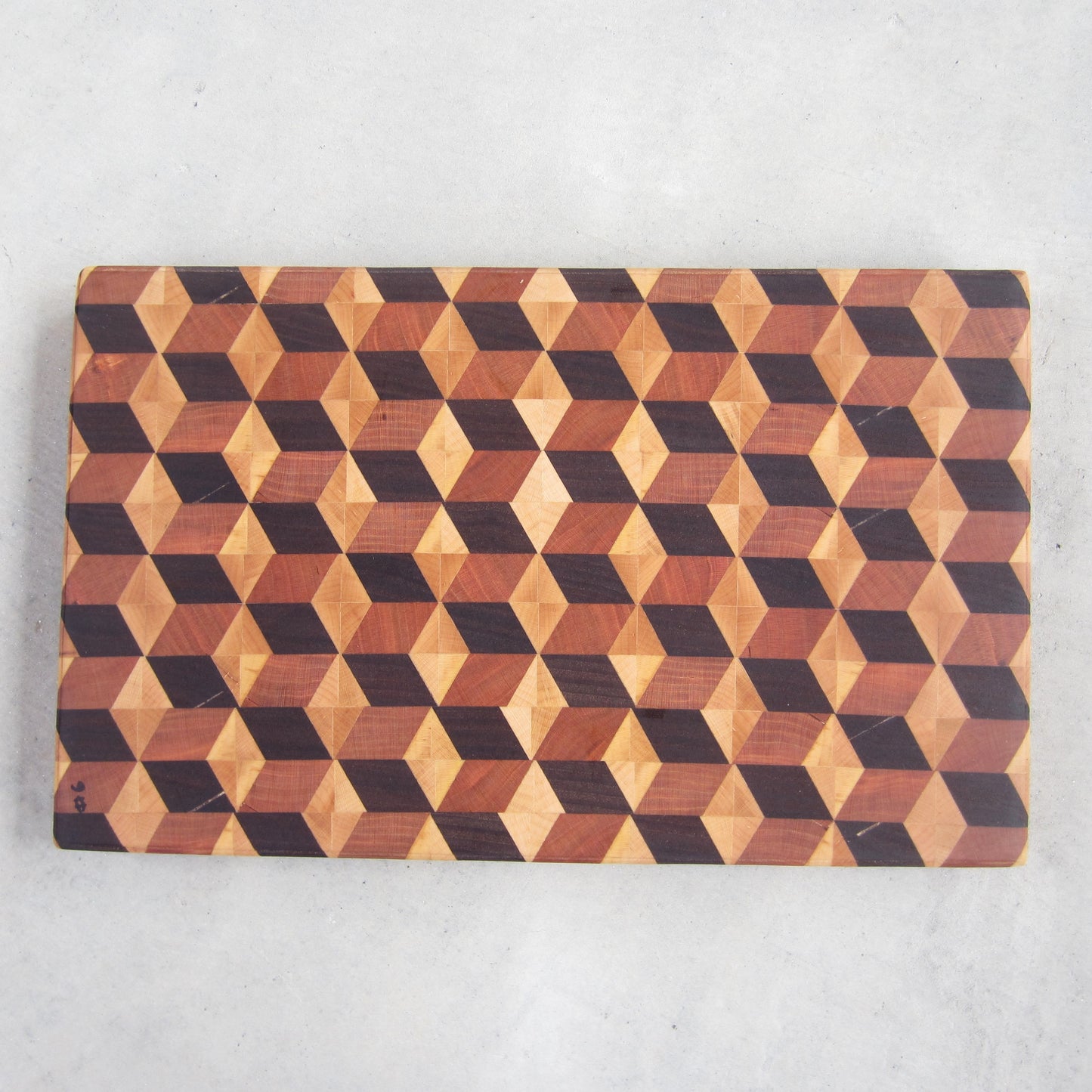 Medium Cutting / Serving Board: Cube Pattern from Maple, Cherry and Walnut