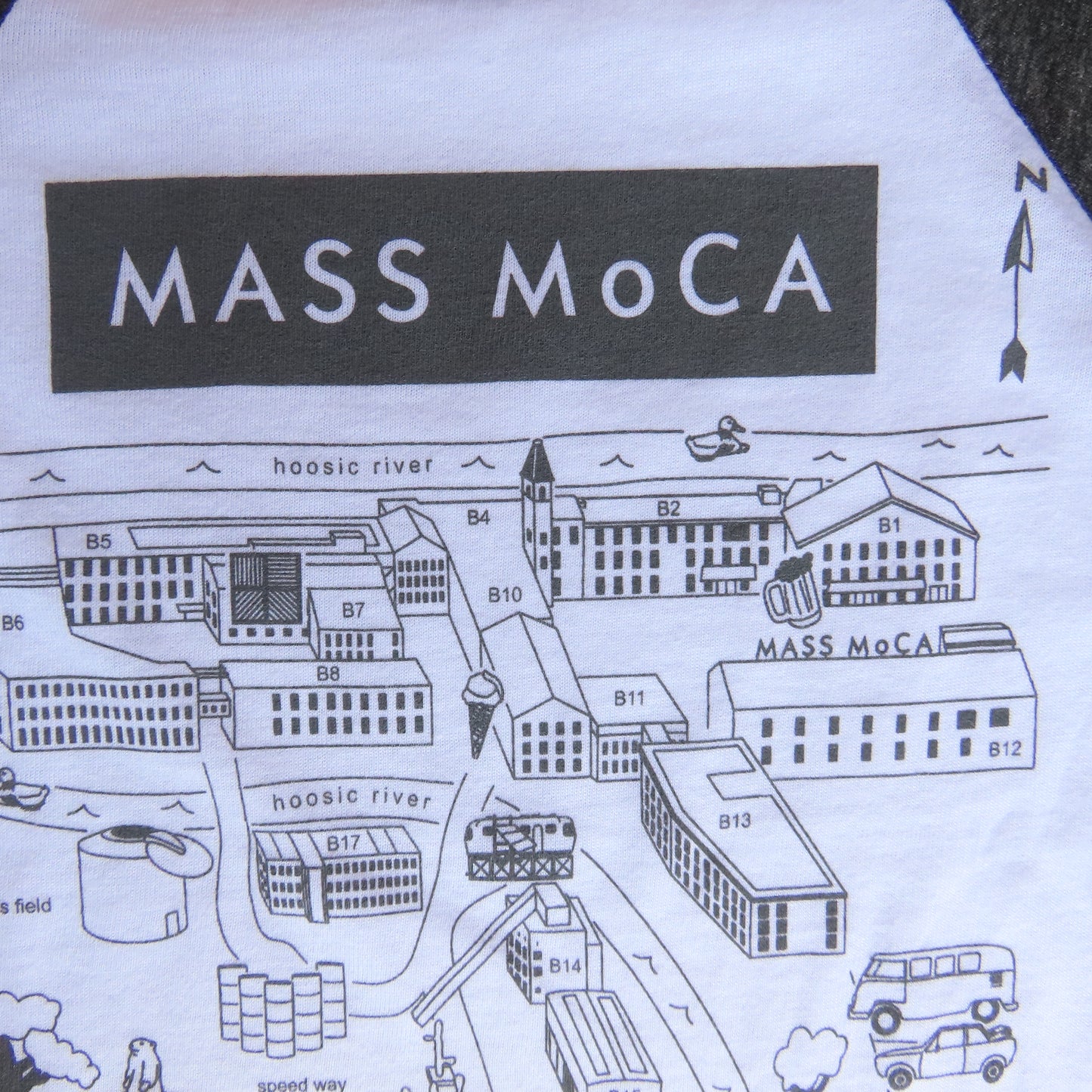 MASS MoCA Museum Map Baseball T-Shirt: Kids