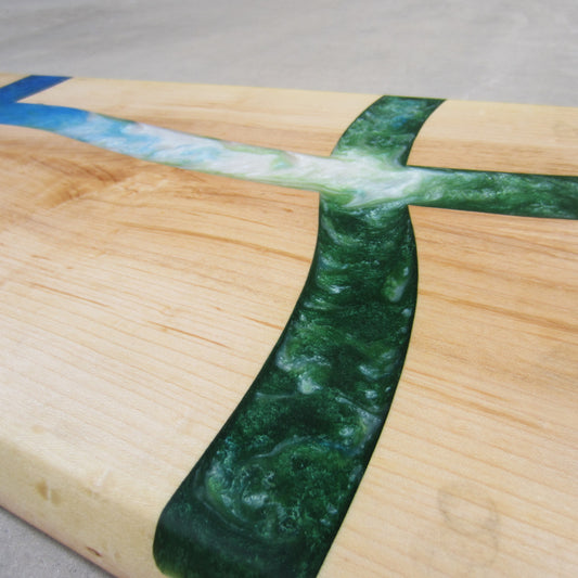 XL Serving Board: Maple with Blue Green Epoxy