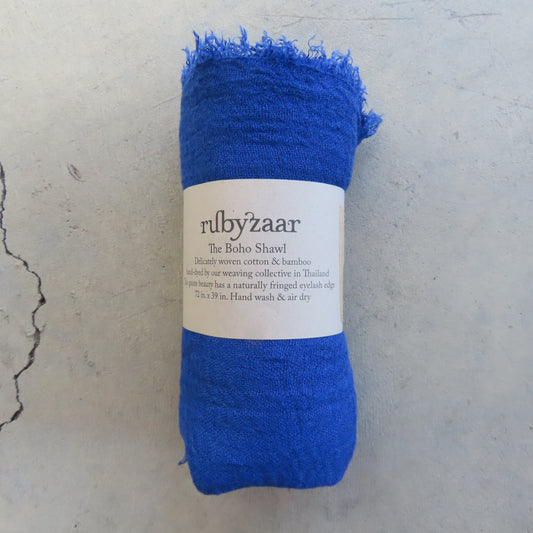 Cotton & Bamboo Gauze Shawl: Royal Blue