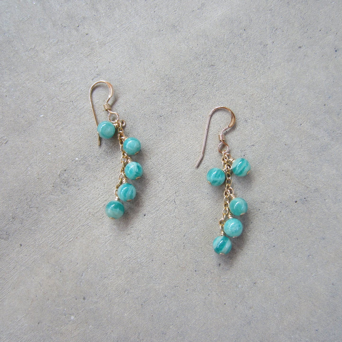 Striped Amazonite Cluster Earrings in 14k Gold Fill for Soothing Energy