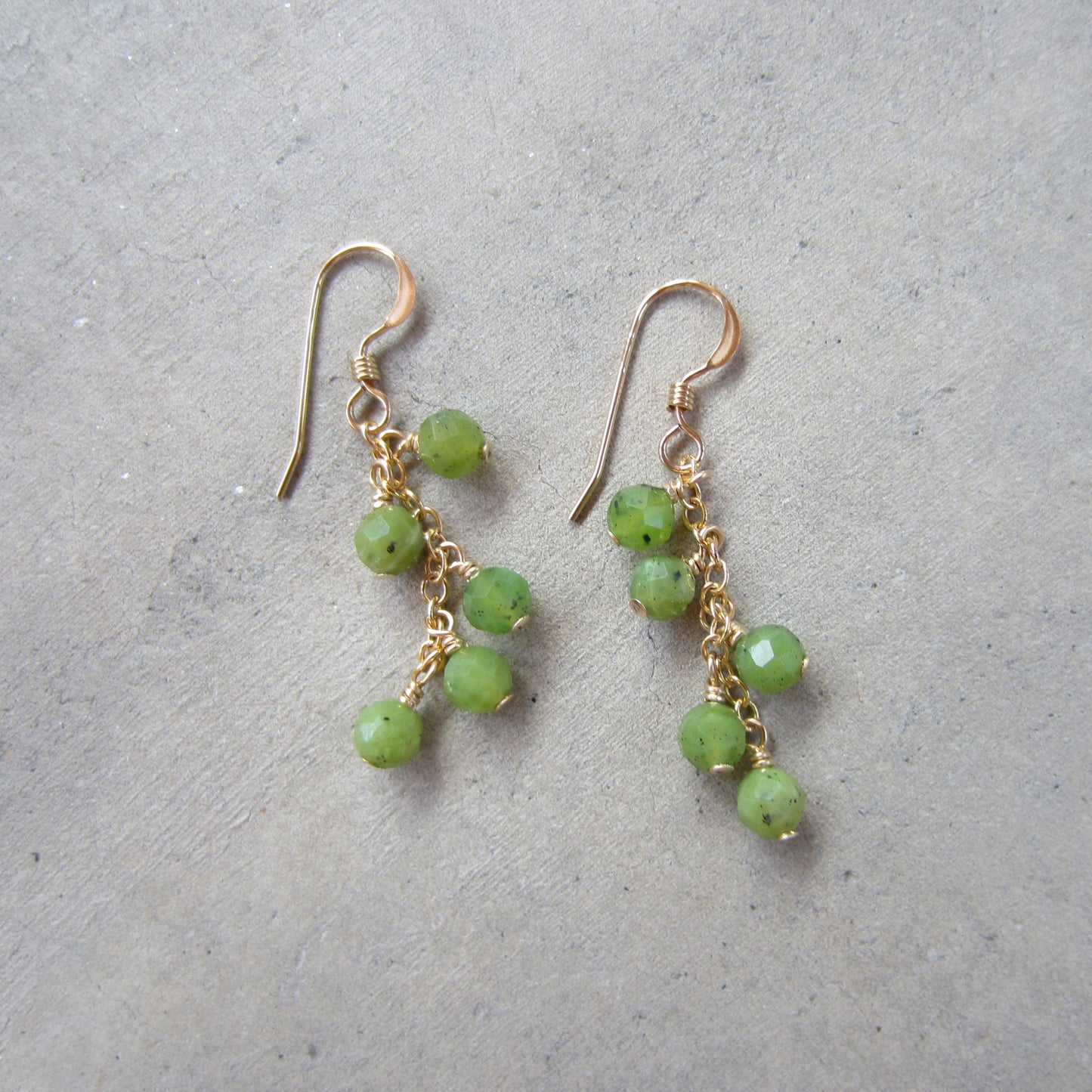 Canadian Jade Cluster Earrings in 14k Gold Fill for Success