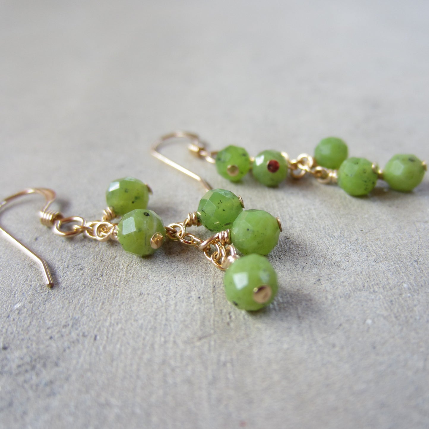 Canadian Jade Cluster Earrings in 14k Gold Fill for Success