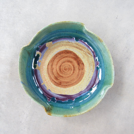 Large Handmade Ceramic Serving Dish with Corners: Colorful Striped Glaze