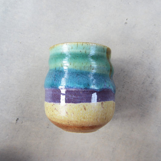 Medium Handmade Ceramic Tumbler: Colorful Striped Glaze
