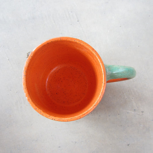Speckled Stoneware Mug: Green and Orange Checkers